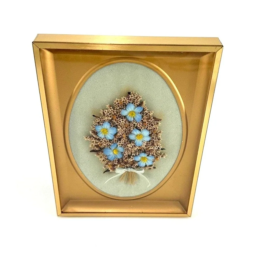 Vintage Cottagecore Gold‎ Framed Pressed Flower Botanical Wall Art Decor